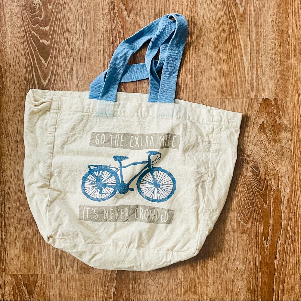 Go The Extra Mile It’s Never Crowded Bicycle Graphic Tote Bag Cotton Jute